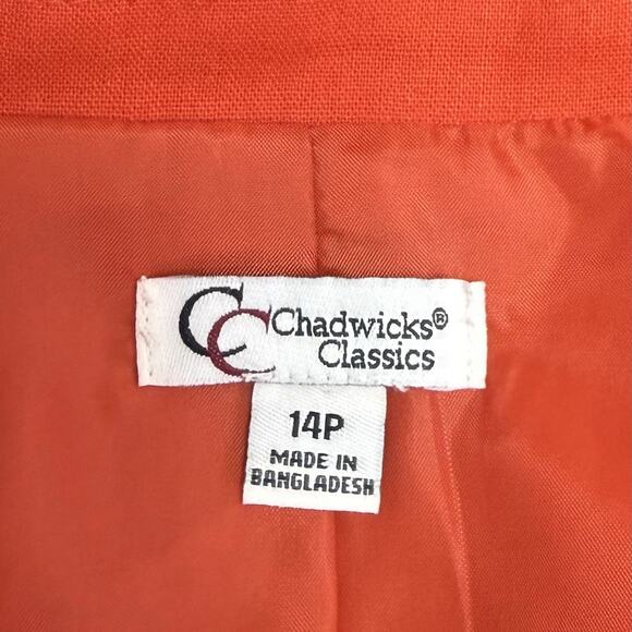 Vintage Chadwick's Blazer Women's 14P Orange Linen Blend Casual Career Jacket - Picture 6 of 9